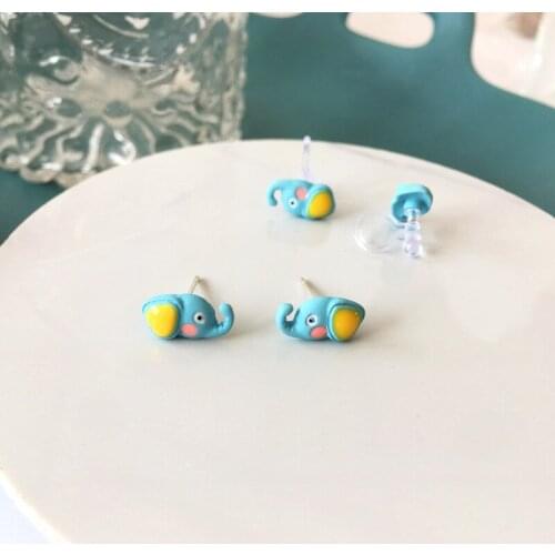 Cute Mini Lovely Blue Elephant Clip Earrings For Women Simple Elegant Girl Student Ear Jewelry Gift 2021 New