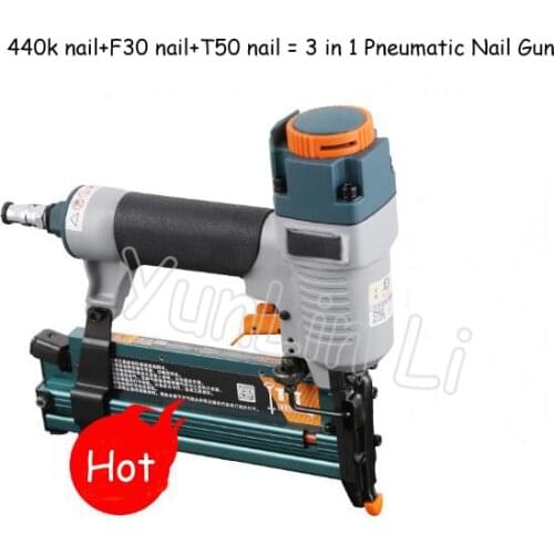 Three-in-one Pneumatic Nail Gun Woodworking Decorative Nailing Machine F10-F50, T20-T50, 440K Nails Timber Steel Plate Fastening