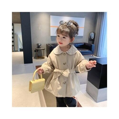 Girls Korean Style Windbreaker 2021 Spring New Childrens Girls Solid Casual Long Coat Baby Girl Fashion Top Toddler Trench Coat