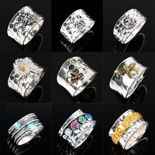 Vintage Mens Wide Finger Ring Punk Fashion Carved Pattern Silver Plated Ring Trend 2021 For Women Men Party Gifts Accessories