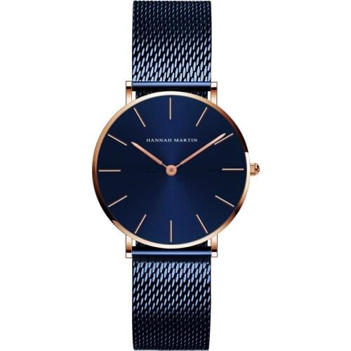 High Quality Japan Quartz Movement 36mm hannah Martin Women Stainless Steel Mesh Rose Gold Waterproof Ladies Watch