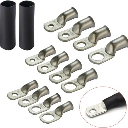 10PCS 0-8AWG Bare Copper Ring Crimp Terminals Lugs Battery Cable Electrical Wire Splice Connectors Kit Assortment