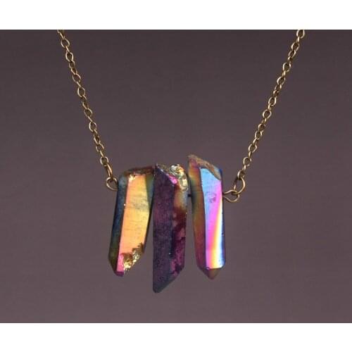 6pcs/lot Vintage Bronze Handmade Rainbow Wire Drill Hole Crystal Quartz Pendant Irregular Natural Stone Necklace Free Shipping