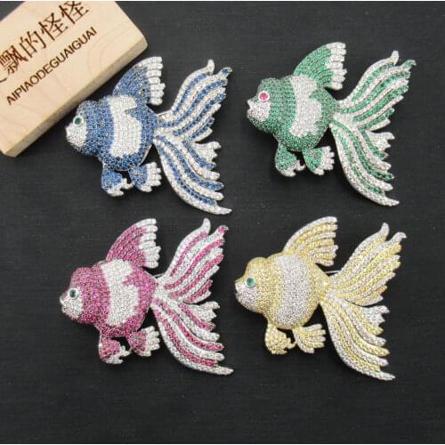 APDGG 38x45mm gold plated Cz micro fish brooch
