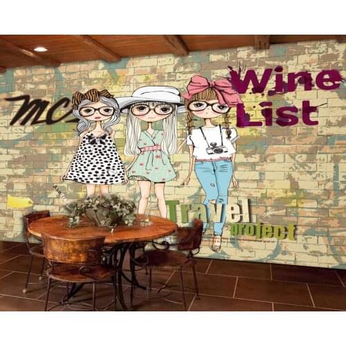 Free Shipping Wallpaper Bar Restaurant Background Wall Painting Cafe Wallpaper Cute Girl Hotel Mural KTV Custom 3D Wallpaper
