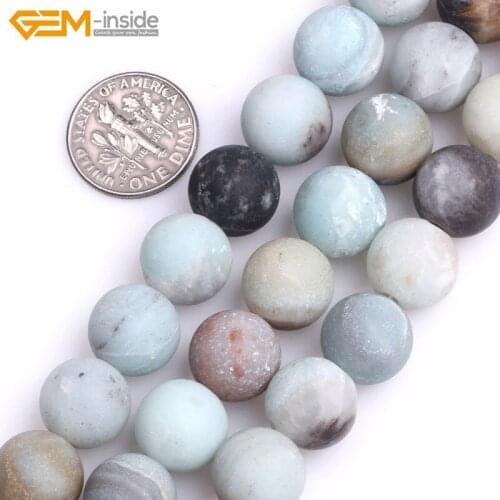Gem-inside 10-12mm Natural Round Mixed Color Frosted Matt Amazonite Big Hole Stone Beads For Jewelry Making 15'' DIY Jewellery