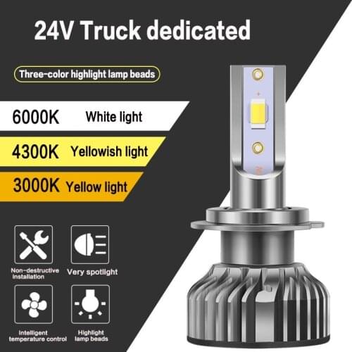24V Tricolor Headlight H4 H11 H7 9005 9006 Led Bulbs for Truck Fog Light H3 H8 Front Foglamp 3colors HB3 HB4 Motorcycle Headlamp