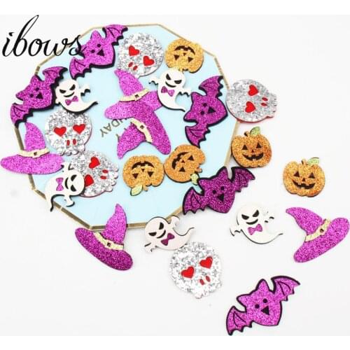 IBOWS 10pcs/Bags Non-woven Ghost Pumpkin Patches Glitter Felt Halloween Holiday DIY Cloth Decoration Children Crafts Materials