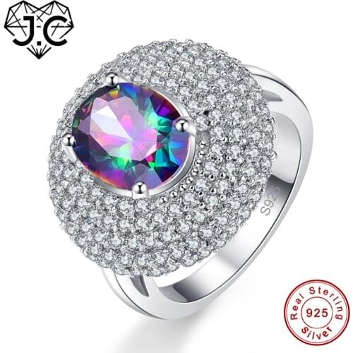J.C Engagement Women Rainbow & Tanzanite White Topaz Fine Jewewelry 925 Sterling Silver Ring Size 6 7 8 Wedding Bands Jewelry