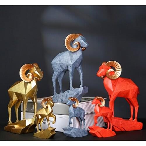 Colorful Creative Goat Resin Crafts Sheep Ornaments Simple Geometric Facet Resin Ornaments Home Wine Rack Decorations