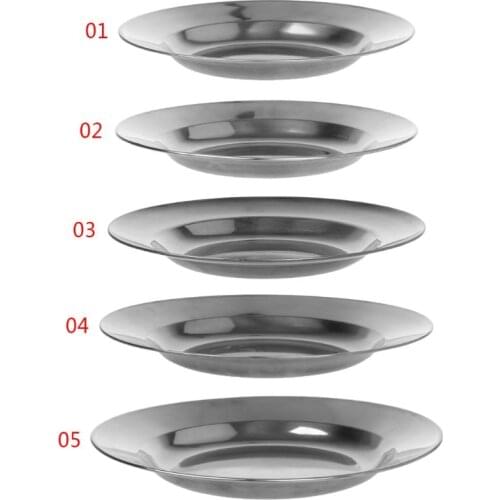Stainless Steel Round Dinner Plate Dish Tray Food Container Outdoor Camping Picnic Tableware 16-24cm