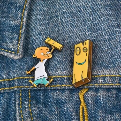 Cute Cartoon Brooches Women Men Alloy Man Wood Brooches Pin Friends Enamel Lapel Brooch Pin