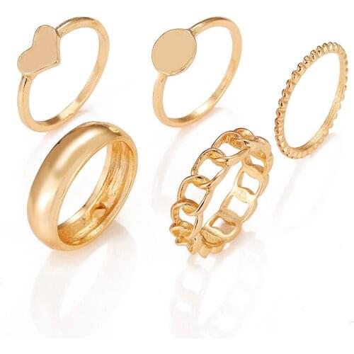 Fashion Gold Color Heart Joint Ring Simple Design Geometric Knuckle Rings Set Women Jewelry For Birthday Gifts