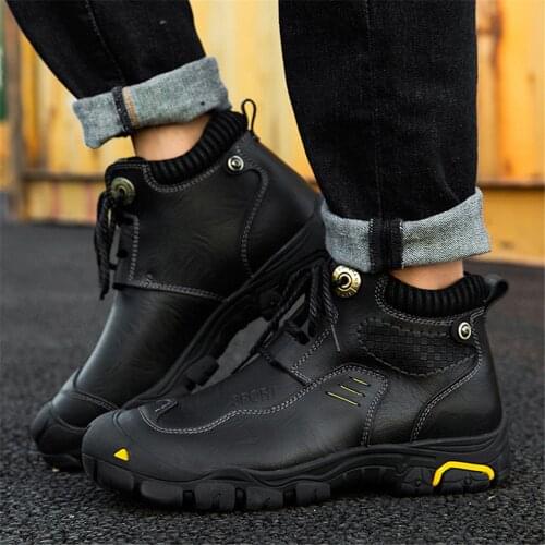 2021 new leather casual shoes high-top hiking shoes breathable outdoor off-road non-slip mens shoes wear-resistant stroll