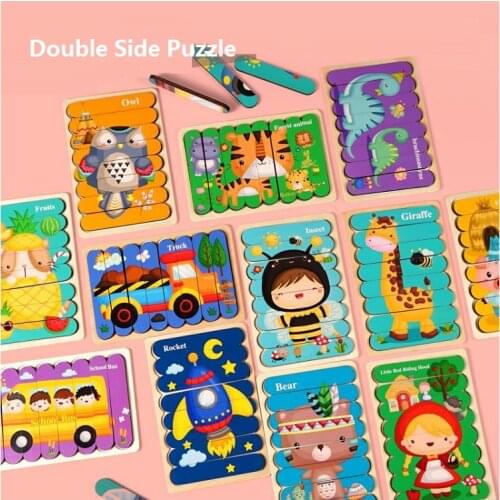 3D Puzzle Kid Brain Wooden Toy Double-sided Strip Animal Telling Stories Stacking Jigsaw Montessori Educational Toy for Children