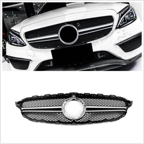 Grille For Mercedes Benz W205 C200 C300 2019 2020 AMG With Camera Hole Silver Exterior Replacement Front Bumper Hood Mesh Grill