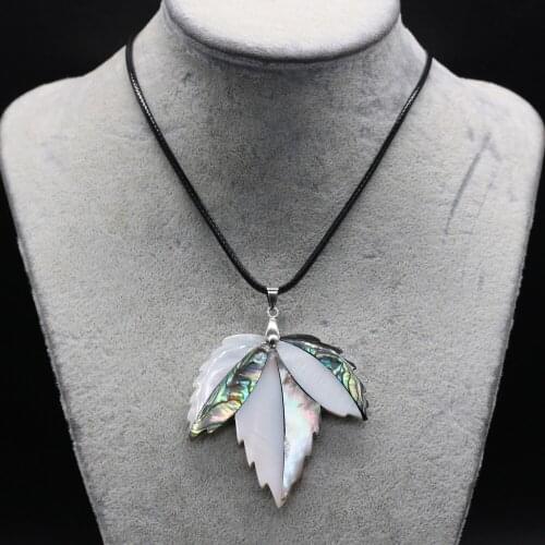 Natural Abalone Shell Pendants Maple Leaf Seashell Craft Necklace Charms Jewelry Leather Rope Chain Trendy Necklaces Gift Party