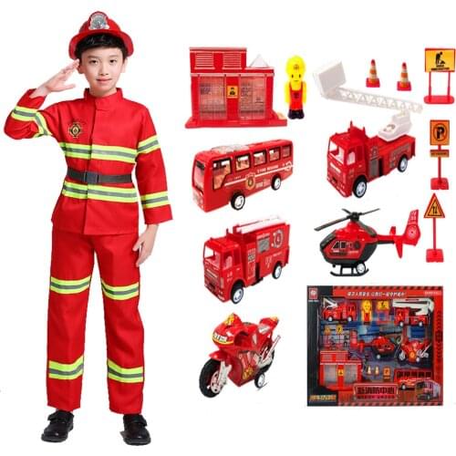 Policeman Childrens Day Role Play Fireman Uniform Kids Sam Birthday Gift Halloween Costume Girl Boy Firefighter Toys Cosplay
