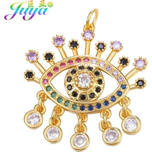 Juya DIY Rainbow Crystals Greek Evil Eye Charms For DIY Fashion Talisman Turkish Eye Pendant Jewelry Making Accessories Supplies