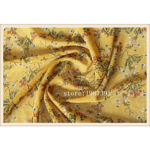 150cm width chiffon fabric flowers pattern yellow background can see through for skirt suit-dress headband CH-5825