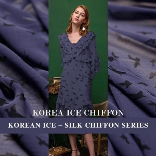 Pearlsilk Blue birds Digital Printing chiffon 100%polyester imitated silk Georgette summer dress DIY fabrics Freeshipping