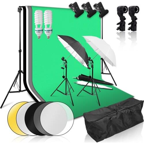 Studio Umbrella Continuous Lighting Backdrop Kit 2x3m Background Support System 4 Backdrops 5in1 Reflector for Portrait Product