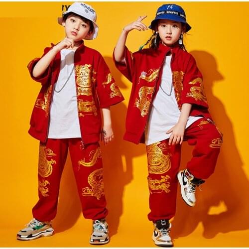 Girls Jazz Dance Costumes Childrens Chinese Style Street Dance Set Drums Costumes Kids Hip Hop Competition Clothes Tide DWY4294