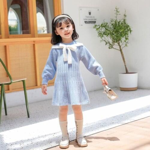 Knitted Sweater for Girls 2021 Autumn Winter Warm Long Sleeve Sweater Dress Kids Vestidos Childrens Clothing for 1-6 Year Girls