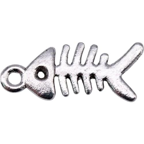 WYSIWYG 30pcs 16mm Vintage Fishbone Pendants Charm For Jewelry Making Antique Bronze Color Fish Bone Pendants Charm Fish Bone