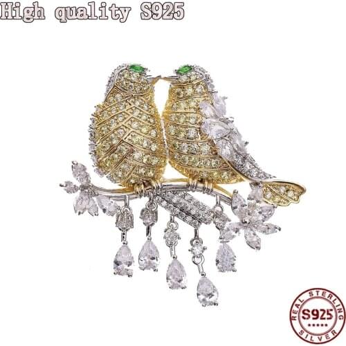 S925 Silver Jewelry, Fashion Jewelry, High Quality Exquisite Zircon Inlaid Lovers Bird Love Bird Brooch