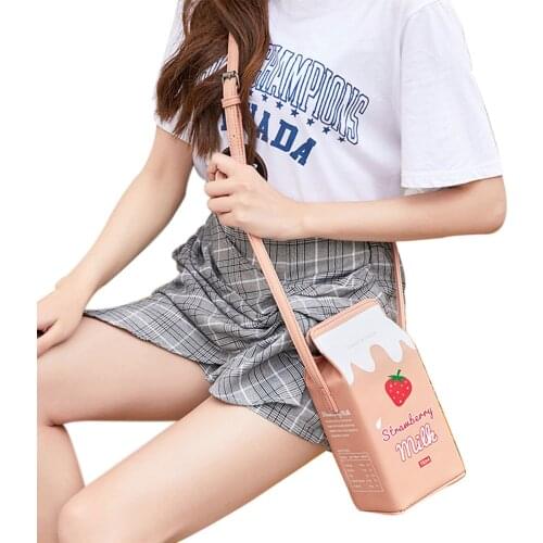 Women Pu Leather Crossbody Phone Bag Cartoon Milk Box Adjustable Shoulder Strap Magnetic Buckle Waterproof Pack