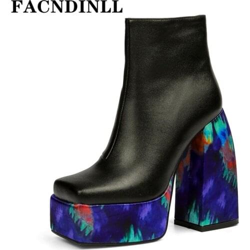 Lady Shoes New Brand Genuine Leather Chunky High Heels Platform Black Dress Party Autumn Winter Warm Ankle Boots Plus Size 35-43