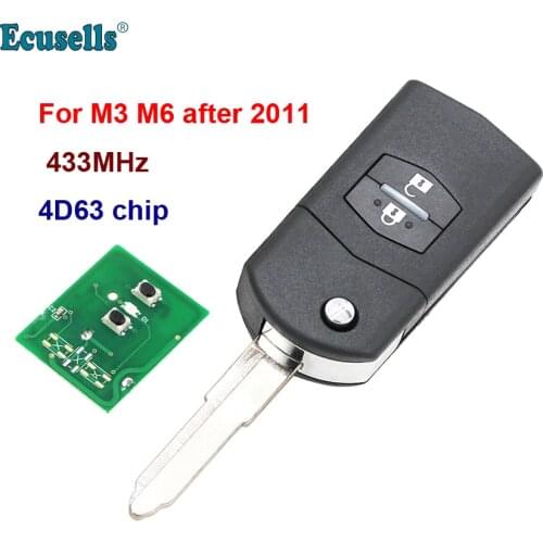 2 Buttons 433MHz with 4D63 Chip Remote Car Key Fob for Mazda 3 6 M3 M6 Visteon 41521