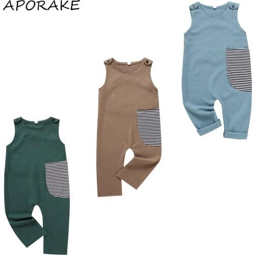 2021 0-5Y Casual Infant Baby Girl Jumpsuit Summer New Striped Pockets Sleeveless O Neck Romper Outfit 3 Colors