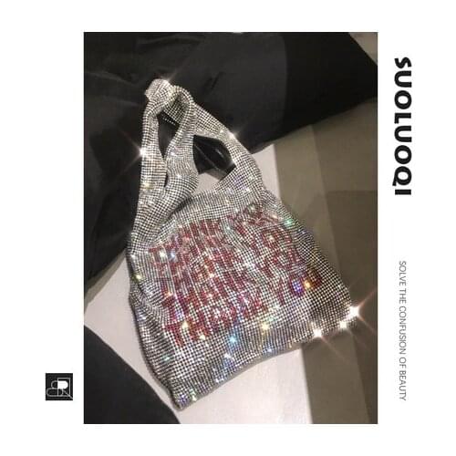 2021 Tote Bag Thank You Vest Ironed Diamond Bling Hand Carry Bag For Women