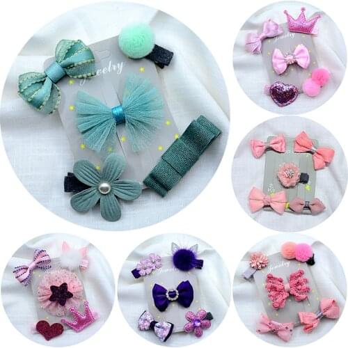 5PCS/set Children Hair Clip for Girls Baby Girls Barrettes Bow Hairpins Princess Headwear Flower Headdress Hair Accessories
