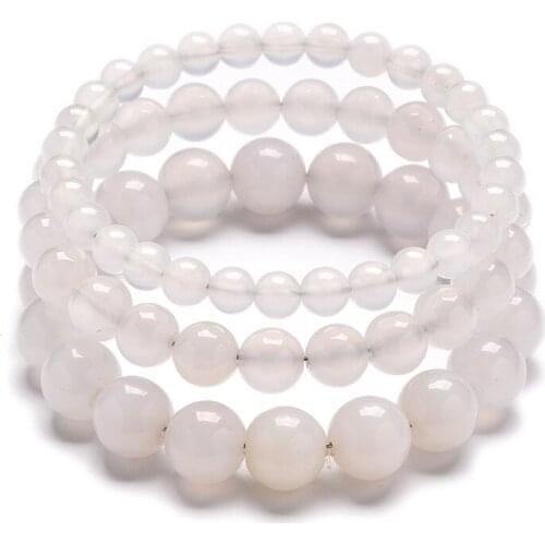 6mm 8mm 10mm Simple Round Ball Beaded Bracelets Original Natural White Agates Ice Quartz Stone Wristband Bracelets Women Gifts