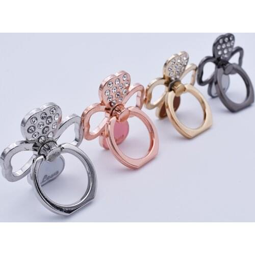 Diamond-studded Four-leaf Clover Full Metal Mobile Phone Holder 360 Degrees Universal Sticky Lazy Bracket Phone Holder Stand