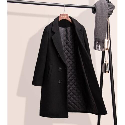 Black Woolen Coat Female Winter Coat Women Long Jackets Double Breasted Outwear Coats Abrigos Mujer Invierno 2020 KJ216