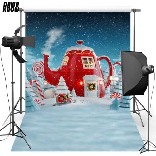 DAWNKNOW Merry Christmas Photo Background Fotografia Snow Cartoon Teapot Photography Backdrop Photocall Children Studio lv983
