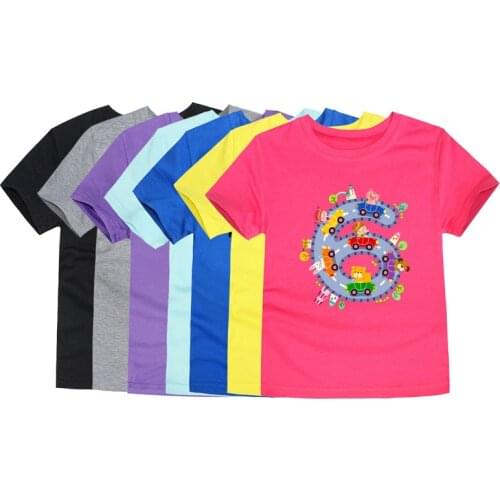 2 3 4 5 7 8 Years Cotton T-Shirt for Girls Boys Clothes Boy Cotton Number 6 Birthday Shirt Short Sleeve Black White Kids Tee