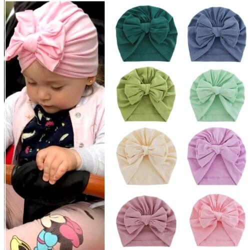 Newborn Baby Girl Cotton Hats Solid Color Infant Bowknot Caps Unisex 18 Colors Toddler Turbans Kids Beanies Hair Accessories