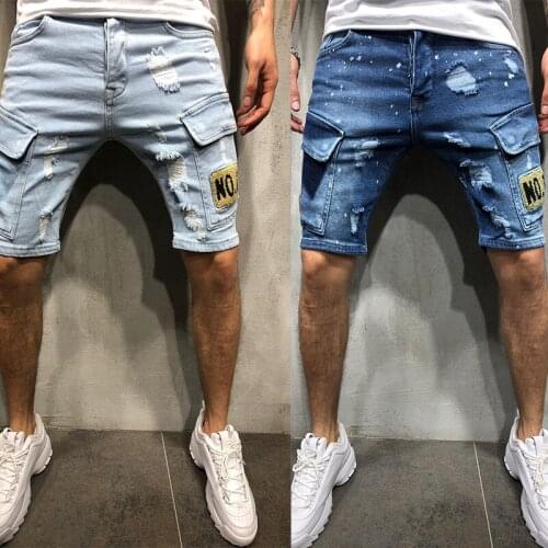 Cargo denim shorts men Hip hop Streetwear fashion 2021 new Brand summer Casual Ripped Jeans men Slim Skinny denim shorts