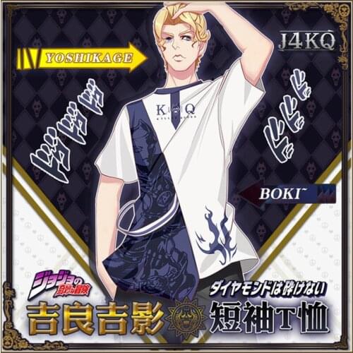 Jojos Bizarre Adventure Cosplay Kira Yoshikage Stitching Casual T-shirt Summer Short Sleeves Anime Man Woman Cosplay Cos