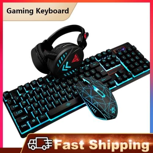 Gaming Keyboard Mouse Headsets Mouse Pad Set 1600DPI Waterproof Illuminated Ergonomic Backlight Keyboard Set Home