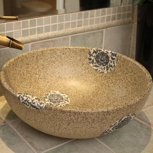 Round Bathroom Lavabo Ceramic Counter Top Wash Basin Cloakroom Hand Painted Vessel Sink glazed bathroom sink basin sink