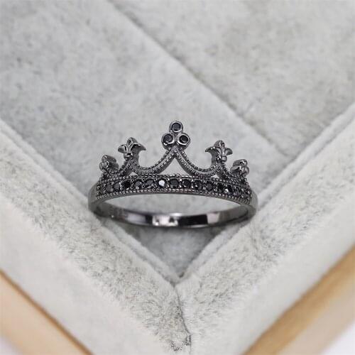 Best selling European and American S925 silver fashion black crown Wedding Ring Black zircon crystal jewelry womens gift