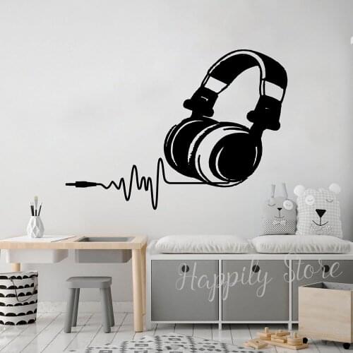Music Lover Wall Decal DJ Headphone Audio Music Pulse Sign Removable Decals Vinyl Stickers Wall Art Bedroom Garage Decor P629