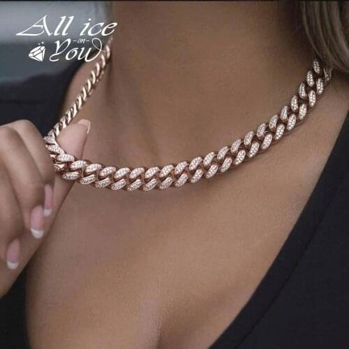 ALLICEONYOU 14&20mm Mens Miami Cuban Link Chain Iced Out High Quality Cubic Zirconia Pendant Necklace Choker Hip Hop Jewelry