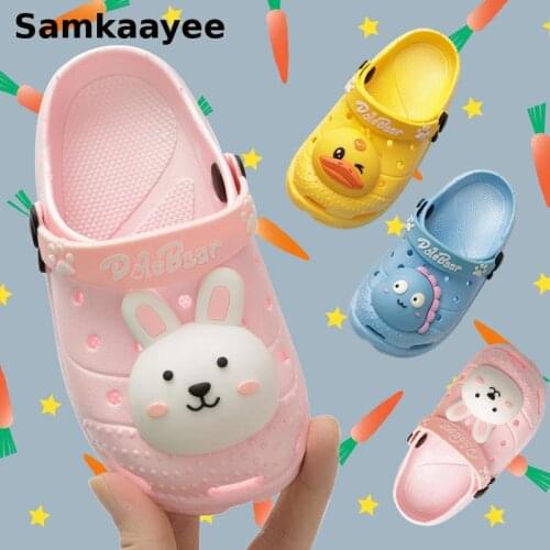 2-10y Kids Mules Clogs Summer Baby Boys Girls Sandals Flat Heel Cartoon Rabbit Beach Slippers Children Flat Cute Garden Shoes 11